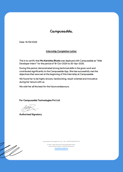 Letter of Completion of Internship